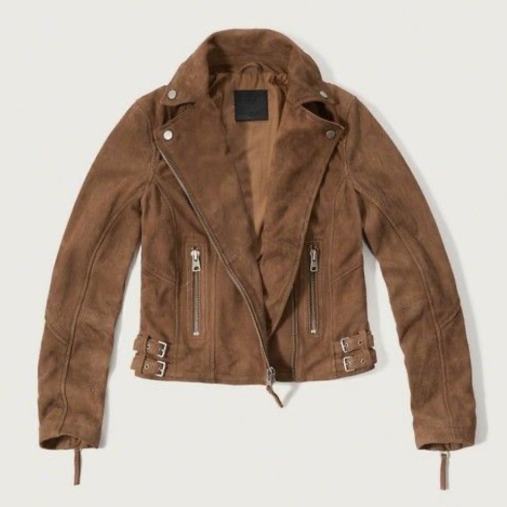 Abercrombie & Fitch 100% Genuine Goat Leather Moto Biker Jacket Size SMALL